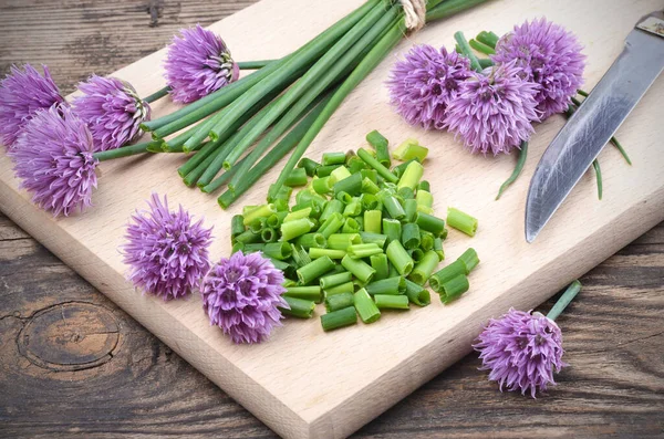 Siberian Onion Allium Schoenoprasum Cut Plank Vegetarian Food Culinary Use — Stockfoto