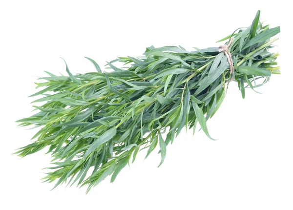 Pile Fresh Green Tarragon Artemisia Dracunculus Izolowanym Białym Tle — Zdjęcie stockowe