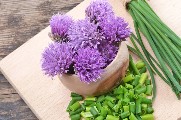 Siberian Onion Allium Schoenoprasum Cut Plank Vegetarian Food Culinary Use — Stockfoto