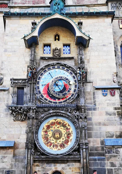 Αρχαίο Μεσαιωνικό Αστρονομικό Ρολόι Πράγα Τσεχία Που Δείχνει Σημάδια Του — Φωτογραφία Αρχείου