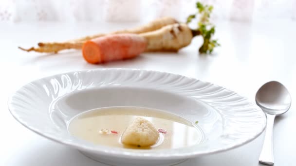 Sopa de frango com macarrão — Vídeo de Stock