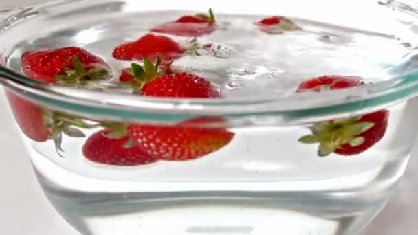 Fresas en agua — Vídeo de stock