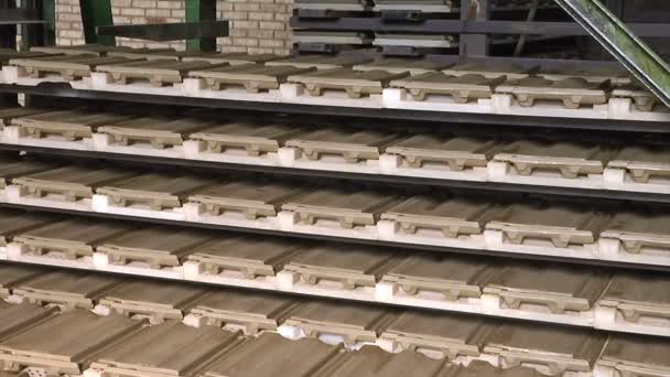 Tejas Arcilla Línea Producción Una Fábrica Moderna Para Fabricación Baldosas — Vídeo de stock