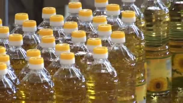 Bottles Sunflower Oil Filling Station Factory Production Refined Sunflower Oil — Stockvideo