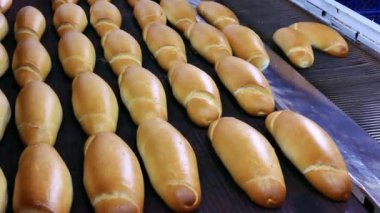 Sıcak fırında ekmek, fırında pişmiş ekmek, fırın endüstrisinde fırından yeni çıkmış ekmek.