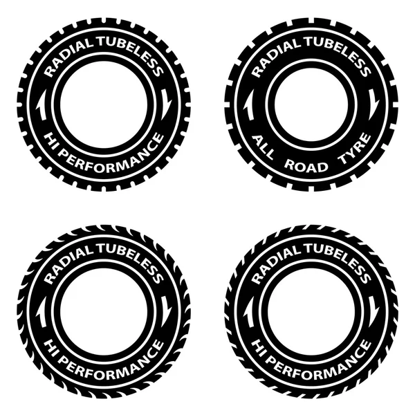 Símbolos de pneus radial tubeless hi performance — Vetor de Stock