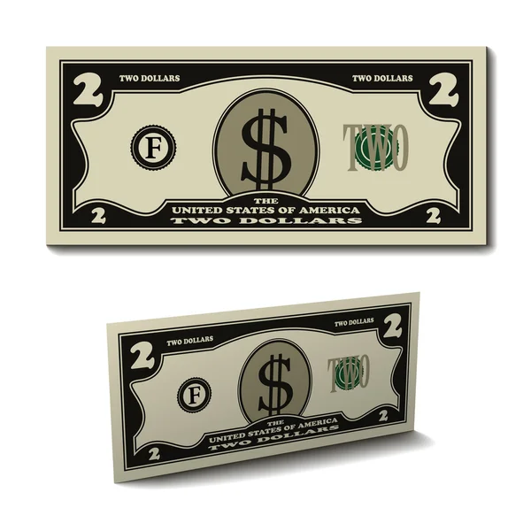 Billete de dos dólares en papel — Vector de stock