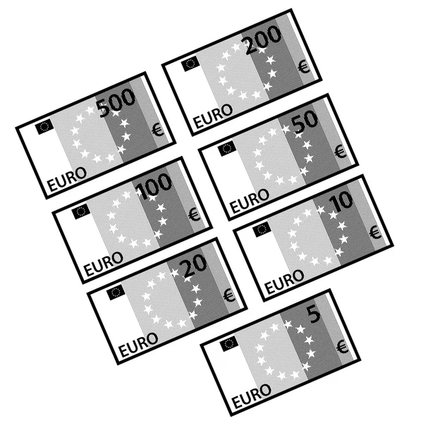 Eurobankbiljetten papier bill zwart wit — Stockvector