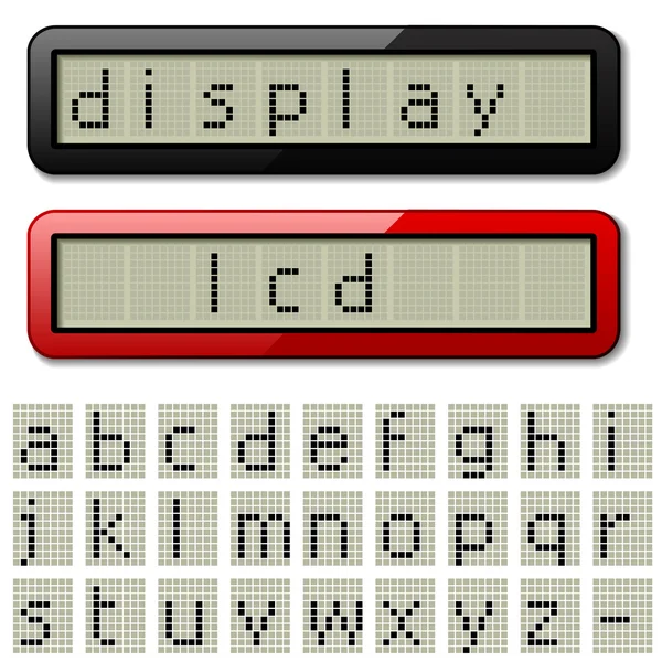 LCD pixel weergavelettertype - kleine letters — Stockvector