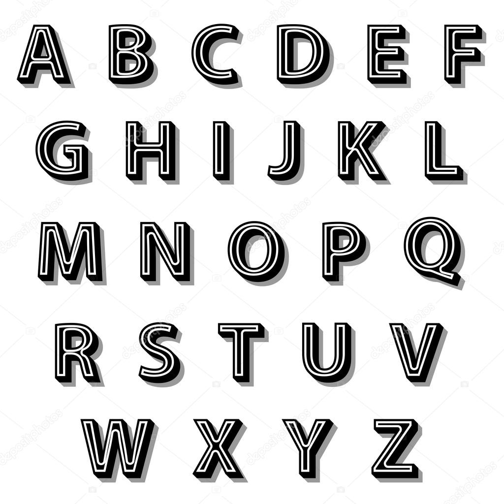 black 3d font alphabet