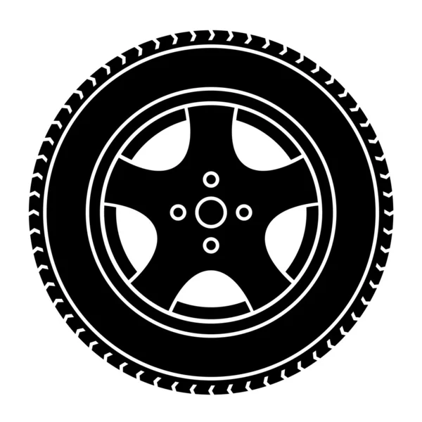 Roue de voiture symbole blanc noir — Image vectorielle