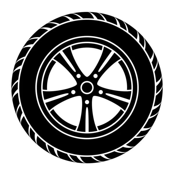 Roda de carro símbolo branco preto — Vetor de Stock