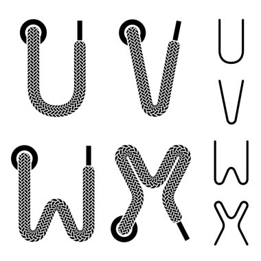 shoe lace alphabet letters U V W X clipart