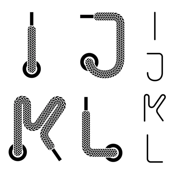 Shoe lace alphabet letters I J K L — Stock Vector