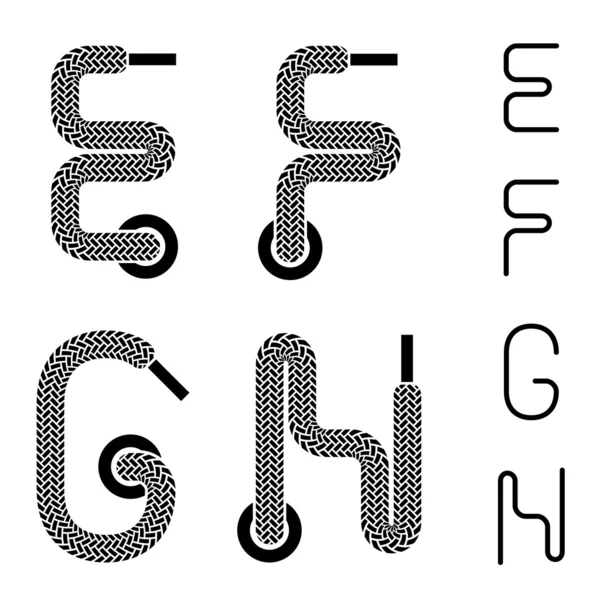 Shoe lace alphabet letters E F G H — Stock Vector