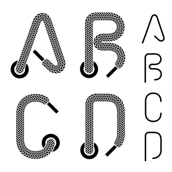 Shoe lace alphabet letters A B C D — Stock Vector