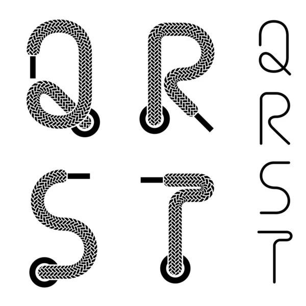 Shoe lace alphabet letters Q R S T — Stock Vector