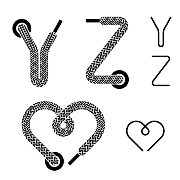 Schoen kant alfabet letters y z hart — Stockvector