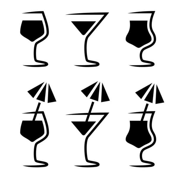 Silhouette en verre à cocktail avec parasol — Image vectorielle