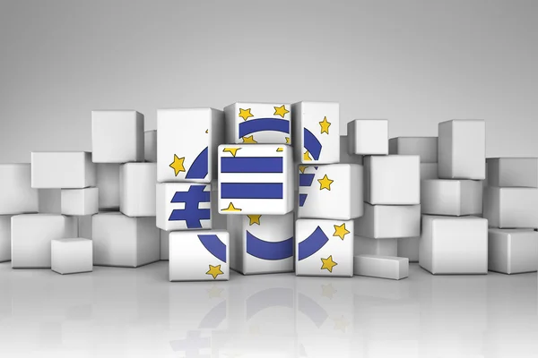 Símbolo do Banco Central Europeu em cubos — Fotografia de Stock