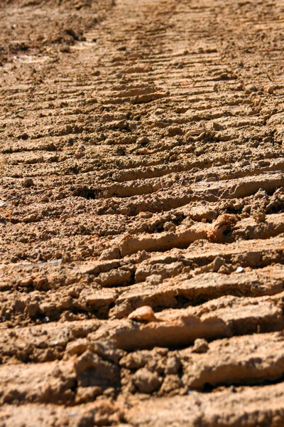 Tire Tread Marks In Dried Mud — Stock Photo, Image