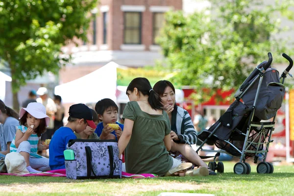 Njuta av en picknick lunch på en utomhusfestival — Stockfoto