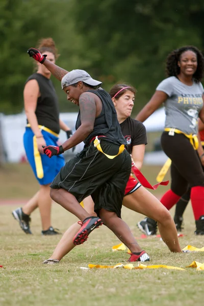 Young Women Collide Practicing Flag Football — Stock Photo, Image