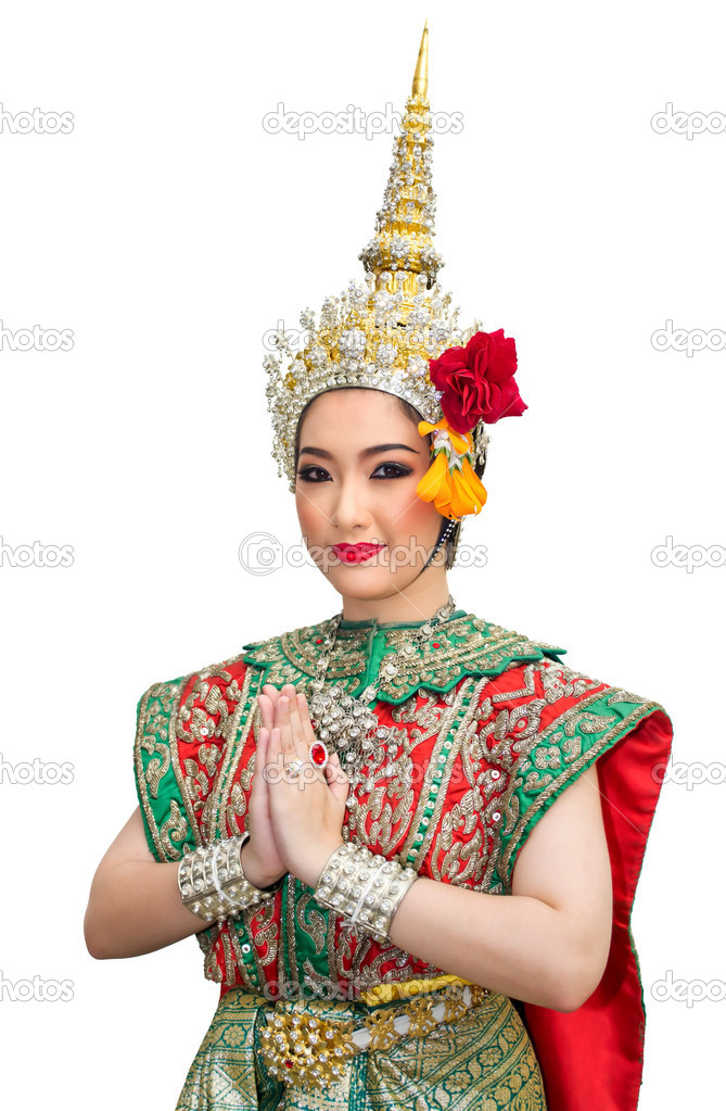 Beautiful asian woman and traditional costume of thailand
