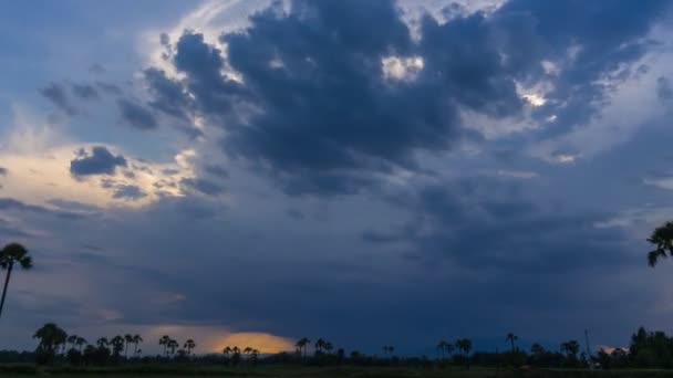 Tijd lapse nimbus drijvende en regent op zonsondergang tijd (uitzoomen) — Stockvideo