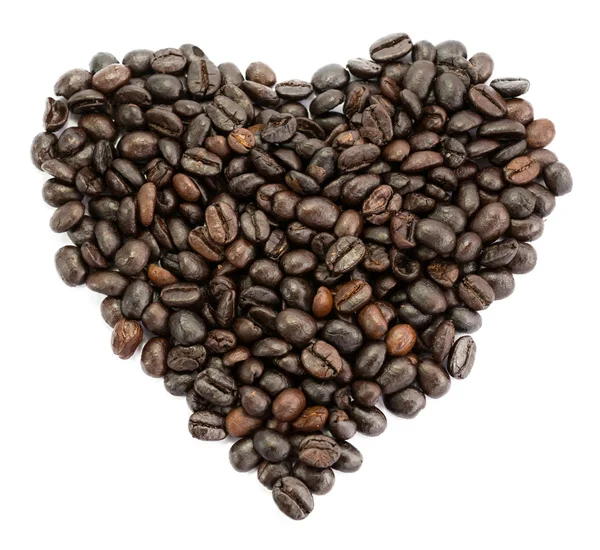 Coffee beans in heart shape isolated — Stock Photo, Image