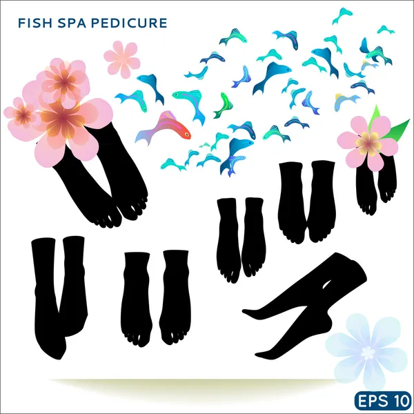 Fish spa pedicure set of vector icons — Stock Vector