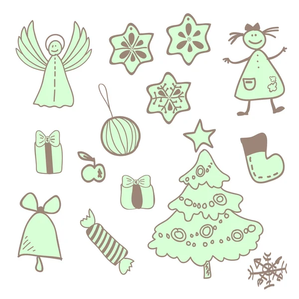 Vettoriale divertenti icone di Natale con una ragazza — Vettoriale Stock