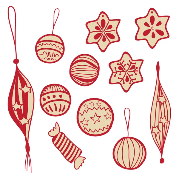 Set of holiday doodle balls and sweets — Stock Vector
