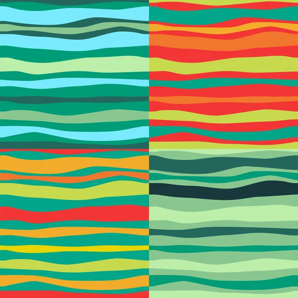 Linhas de ondas de cor Conjunto de fundo sem costura de 4 — Vetor de Stock
