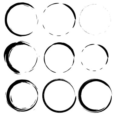 Vector set of grunge circle brush strokes. Set 3 clipart