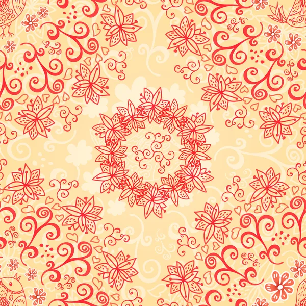 赤とクリーム色の花のシームレスなパターン — ストックベクタ