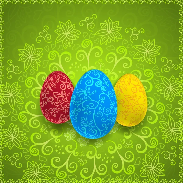 Easter green background with ornament eggs — Stock Vector