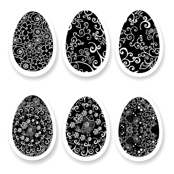 Set de Huevos de Pascua Negros con Patrones. Vector — Vector de stock