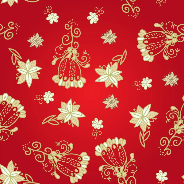 シームレスなビンテージ赤い花柄 — ストックベクタ