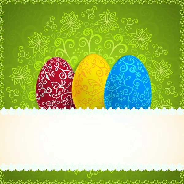 Easter green background with ornament eggs — Stock Vector