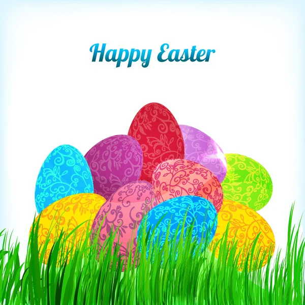 Tło Wielkanoc z ornamentem jaja na trawie — Wektor stockowy