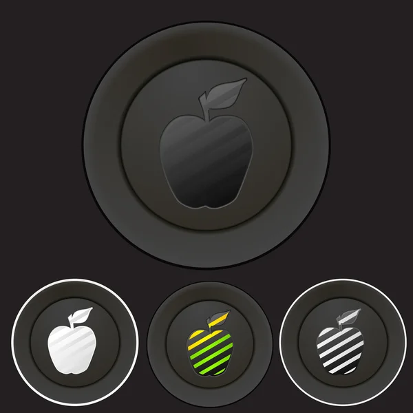Conjunto de botones negros con silueta de manzana — Archivo Imágenes Vectoriales