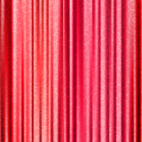 Красный фон с оперными шторами с цветами — стоковый вектор