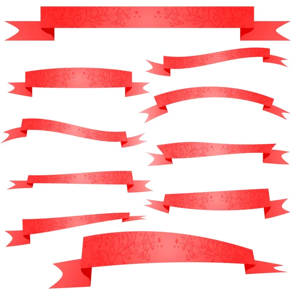 Ornamento decorado vermelho fitas definir no branco — Vetor de Stock