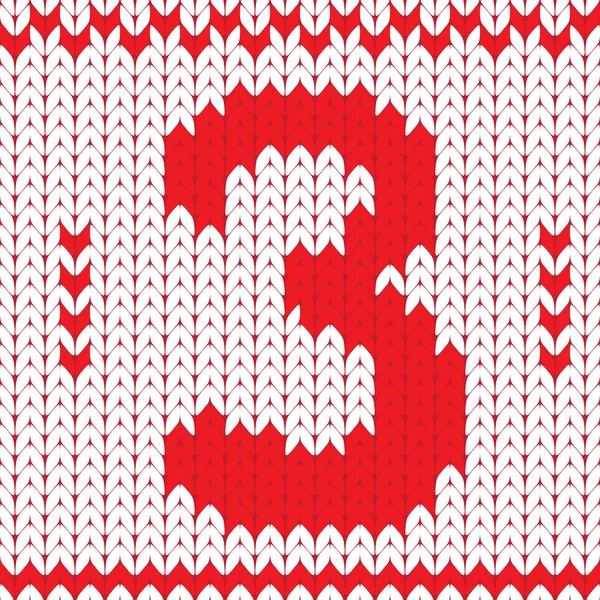 Tricot numéro trois sur fond de cadre tricoté . — Image vectorielle