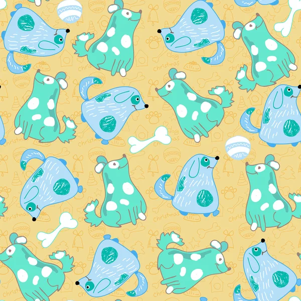 Kid seamless pattern with cartoon blue dogs — Stock Vector