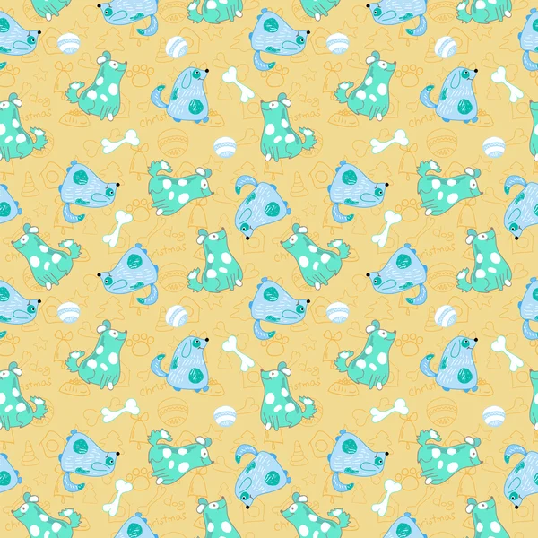 Kid seamless pattern with cartoon blue dogs — Stock Vector