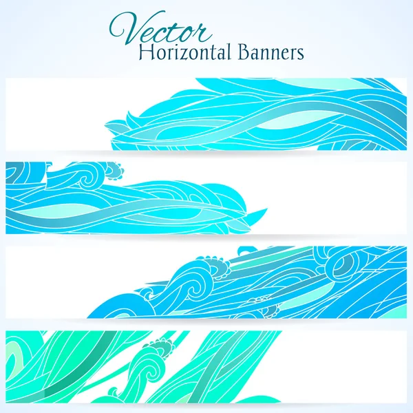 Set of three banners with water hand drawn waves — Stock Vector