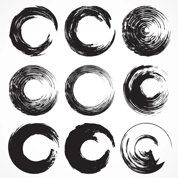 Set vettoriale di pennellate del cerchio grunge. Illustrazione Stock