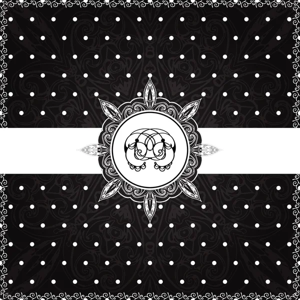 Vintage black lace polka dots vector ornament card — Stock Vector